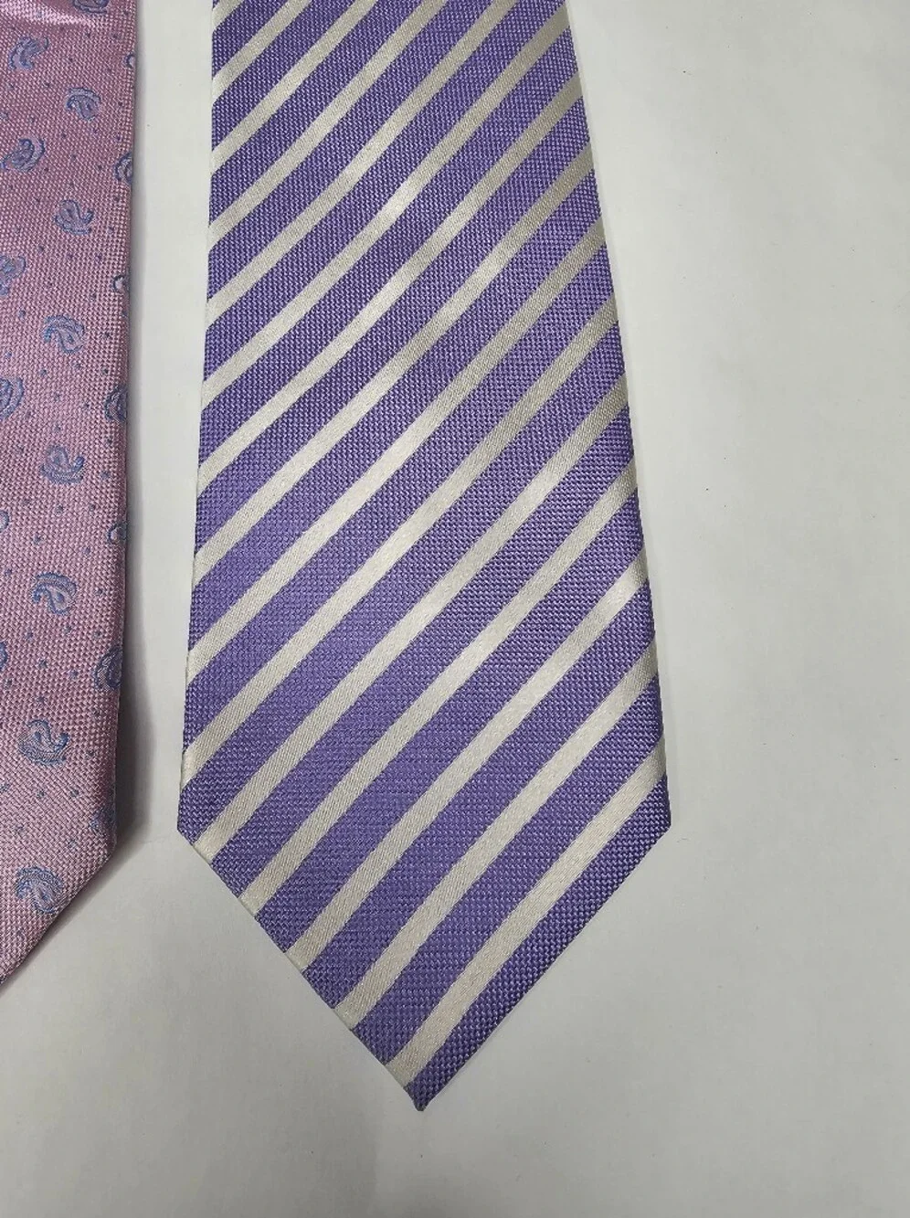 Bundle Of 3 100% Silk Ties Textured Navy Stripe Pink Paisley Purple Diagonal